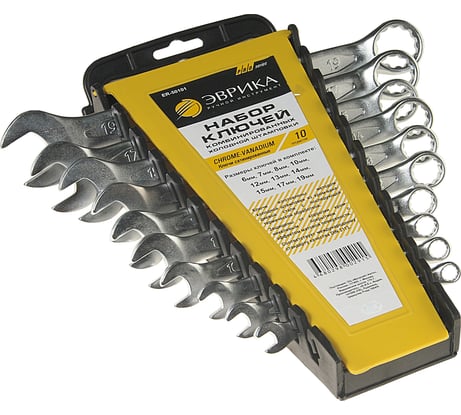 Набор ключей комбинированных Эврика 6-19мм холдер 10 предметов Chrome vanadium ER-50101 931423