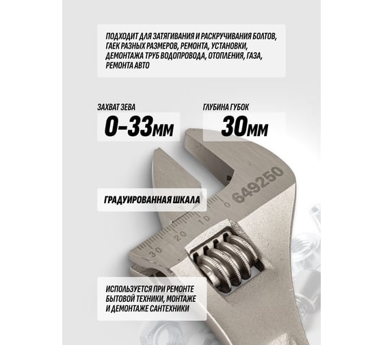 Разводной ключ Rockforce Profi CRV 10-250мм RF-649250(17397)