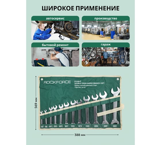 Набор ключей Rockforce рожковых 6-32мм, 12 предметов RF-5122P(11537)