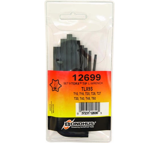 Набор из 9 ключей Torx в сумке BONDHUS T10 - T50 12699