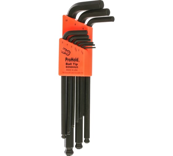 Набор из 9 черных ключей с шариком BONDHUS ProHold L 1.5-10mm 74999