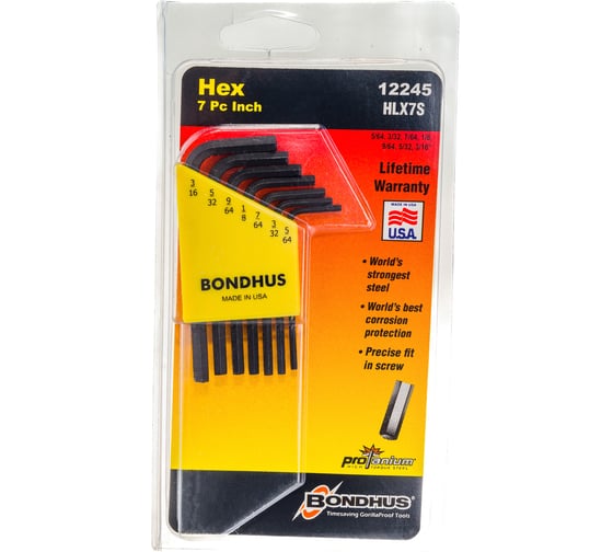 Набор из 7 дюймовых черных ключей BONDHUS S 5/64-3/16" 12245