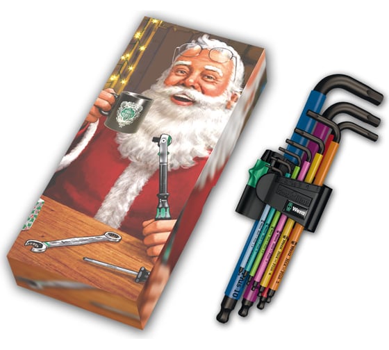 Набор Г-образных ключей WERA Christmas 2023 950/9 SPKL Hex-Plus Multicolour BlackLaser 1 с шаром, 9 пр., 1.5-10 мм, подарочная упаковка WE-05136041001 1