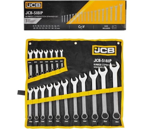 Комбинированные ключи JCB набор 18пр. (8-19, 21, 22, 24, 27, 30, 32мм) JCB-5181P(57164)