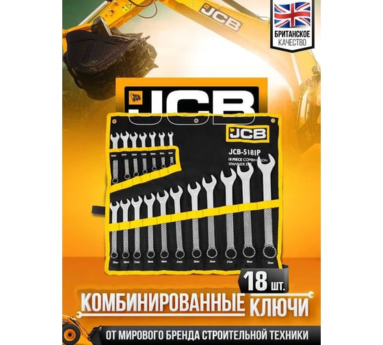 Комбинированные ключи JCB набор 18пр. (8-19, 21, 22, 24, 27, 30, 32мм) JCB-5181P(57164)