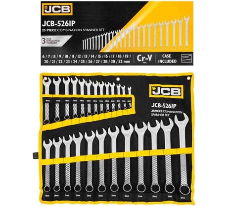 Ключи JCB комбинированные, набор 25пр. (6-28, 30, 32мм) JCB-5261P(57166)