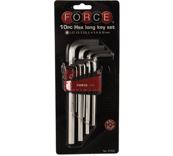 Набор средних Г-образных шестигранников 10 предметов FORCE 5102L