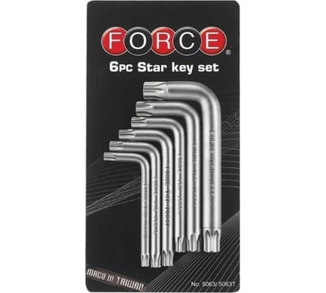 Набор Г-образных звездочек Т40-Т60 с отверстием 6 предметов FORCE 5063T