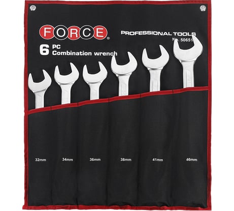 Набор комбинированных ключей 32,34,36,38,41,46 мм в скрутке 6 предметов FORCE 50651