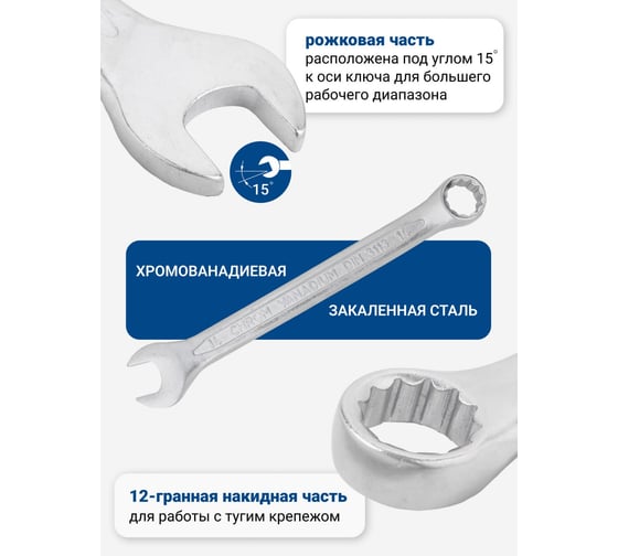 Набор комбинированных ключей Partner 8, 10, 12, 13, 14, 15, 17, 19 мм, в пластиковом держателе, 8 предметов PA-3008MP(19987)