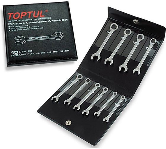 Набор комбинированных миниатюрных дюймовых ключей TOPTUL 5/32"-7/16", 10 шт. GBBA1001 1