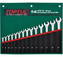 Набор комбинированных ключей TOPTUL 8-24 мм, 15° Pro-Line 14 шт. в сумке (цвет: зелёный) GRAW1401