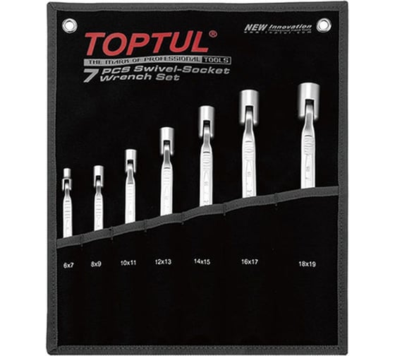 Набор торцевых шарнирных ключей TOPTUL 6-19 мм, черное полотно, 7 предметов GPAQ0701