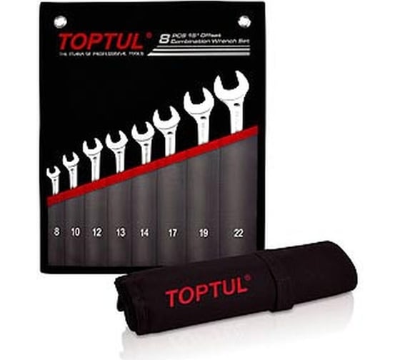 Набор высокопрочных комбинированных ключей TOPTUL 8-22 мм, 15°, в сумке, цвет чёрный, 8 шт. GPCX0801