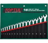 Набор комбинированных ключей TOPTUL Pro-Line 6-24 мм, 15 градусов, 16 шт. в сумке (цвет зелёный) GRAW1601
