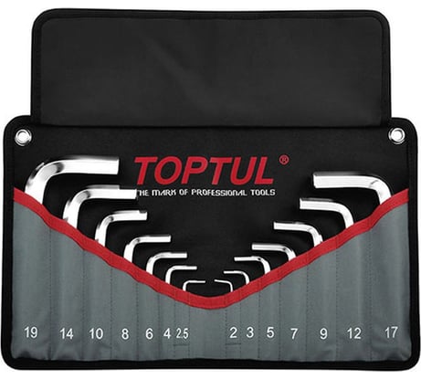 Набор шестигранных ключей TOPTUL 2-19 мм, черное полотно, 14 шт. GPAQ1401