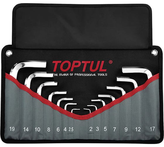 Набор шестигранных ключей TOPTUL 2-19 мм, черное полотно, 14 шт. GPAQ1401