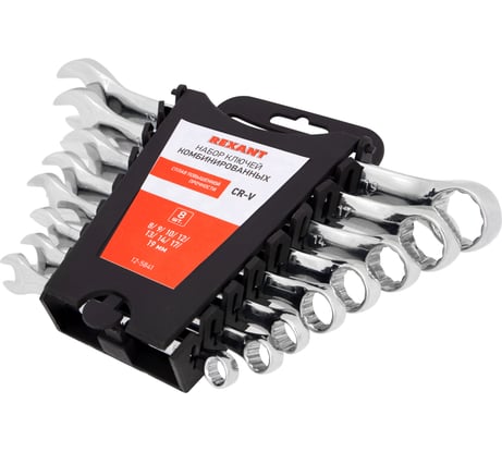 Набор комбинированных ключей REXANT 8-19 мм, 8 шт, CrV, зеркальный хром 12-5841