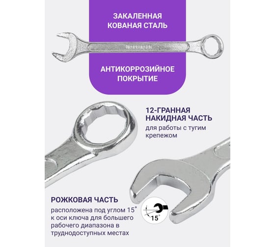 Набор комбинированных ключей Помощник 10, 12-19, 21, 24, 27, 30, 32 мм, 14 предметов 5141P57310