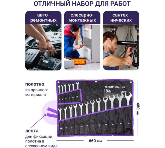 Набор комбинированных ключей Помощник 18 пр. 5181P(57312)