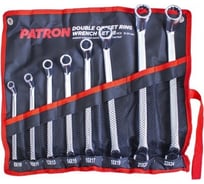 Набор накидных ключей PATRON отогнутых на 75 градусов, 8x10, 10x11, 12x13, 14x15, 16x17, 18x19, 21x23, 22x24 мм, 8 предметов на полотне P-5088P(47387)