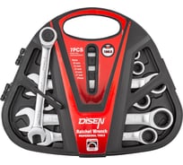 Набор ключей Disen трещоточных 7пр.(8,10,12,13,14,17,19мм),в пластиковом держателе DSD1515(54352)