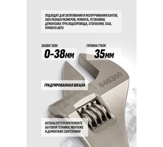 Разводной ключ Rockforce Profi CRV 12-300мм захват 0-35мм, на пластиковом держателе RF-649300(17398)