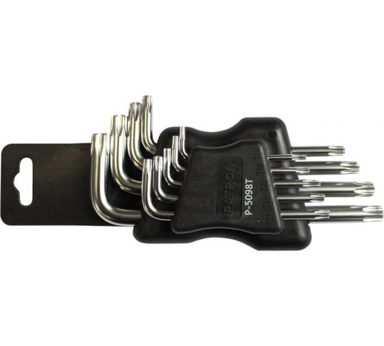 Набор ключей PATRON TORX Г-образных 9пр. (Т10Н, Т15Н, Т20Н, Т25Н,Т27Н, Т30Н, Т40Т, Т45Н,Т50Н с отверстием)в пластиковом держателе P-5098T(47383)