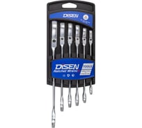 Набор ключей Disen трещоточных с шарниром 6пр.(8,10,12,13,14,17мм),в усиленном пластиковом держателе DSH1503F(54331)