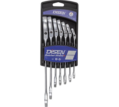 Набор ключей Disen трещоточных с шарниром 7пр.(8,10,12,13,14,17,19мм),в пластиковом держателе DSD1509F(54342)