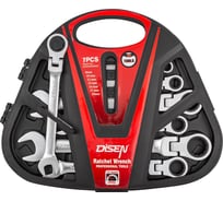 Набор ключей Disen трещоточных с шарниром 7пр.(8,10,12,13,14,17,19мм),в пластиковом держателе DSD1515F(54353)