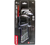 Набор ключей PATRON 6-гранных Г-образных длинных с шаром, 9пр. (1.5, 2, 2.5, 3, 4, 5, 6, 8, 10мм) в пластиковом держателе P-5093LB(47399)