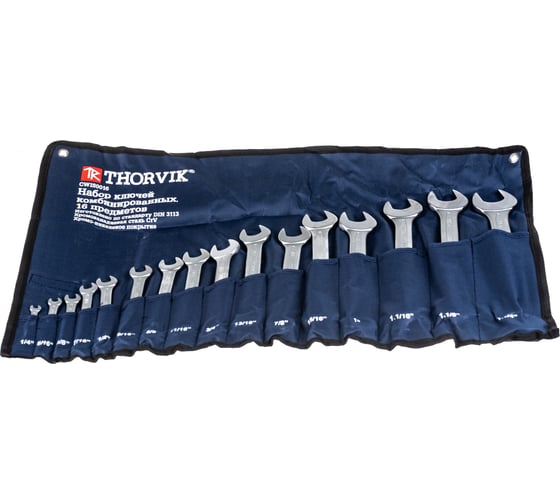 Набор ключей гаечных комбинированных дюймовых THORVIK CWIS0016 1/4"-1-1/4" 16 предметов в сумке 052917