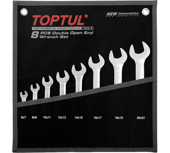 Набор рожковых ключей TOPTUL 6-22 мм, 8 шт. черное полотно GPAJ0802 1