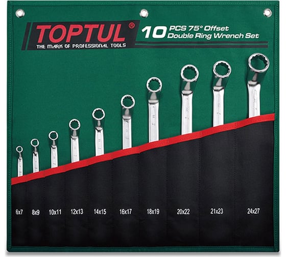 Набор накидных ключей TOPTUL 75° 10 шт. в сумке, цвет зелёный GRAI1001