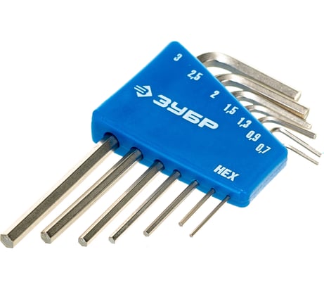 Набор ключей имбусовых Зубр "Эксперт" Мини для точных работ Cr-V HEX 0,7 0,9 1,3 1,5 2 2,5 3 мм 7 шт. 27471-H7