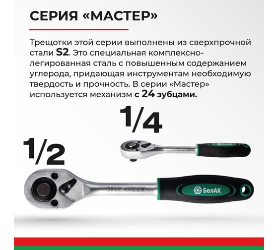 Ключ трещотка БелАК МАСТЕР 1/4" 24 зуба БАК.08004