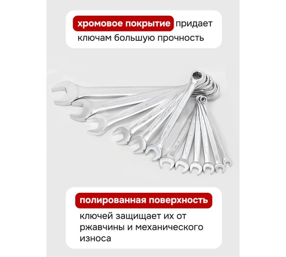 Набор комбинированных ключей PATRON 6, 7, 8, 9, 10, 11, 12, 13, 14, 17, 19, 22 мм, 12 предметов в пластиковом держателе P-5122MP(47409)