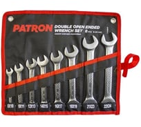 Набор рожковых ключей PATRON 8x10, 9x11, 12x13, 14x15, 16x17, 18x19, 21x23, 22x24 мм, 8 предметов на полотне P-5084P(47386)