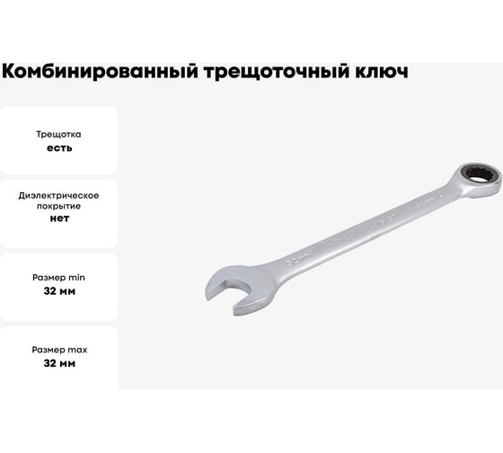 Комбинированный трещоточный ключ PATRON 32 мм P-75732(47556)
