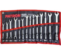 Набор ключей PATRON рожково-торцевые шарнирные 7 пр. 8, 10, 12, 13, 14, 17, 19 мм, торцевые шарнирные 3 пр. 8x10, 10x11, 12x13 мм, разрезные, 14 предметов на полотне P-5145R(47414)