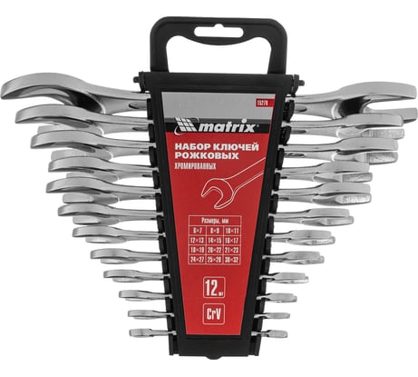 Набор ключей рожковых MATRIX 6x32 мм, 12 шт, crv, хромированные 15278