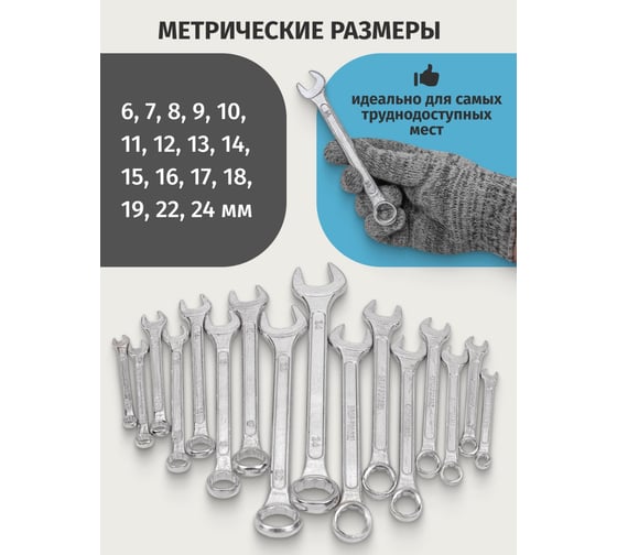 Ключи комбинированные ISMA набор 16пр. (6-19, 22, 24мм) ISMA-5161MP DV(58311)