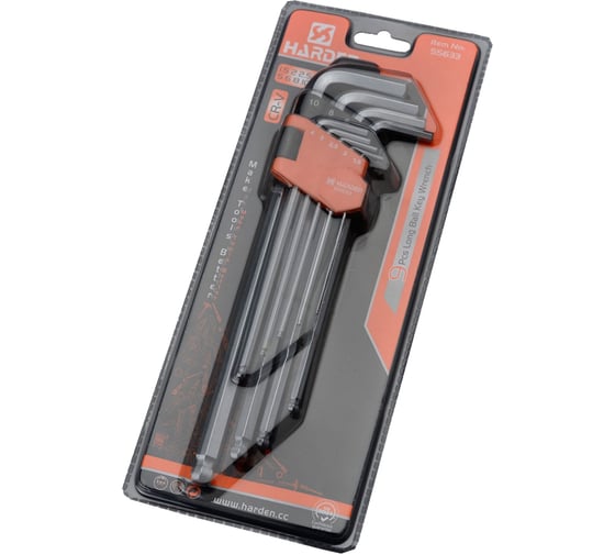Набор имбусовых ключей HARDEN HEX, с шарообразной головкой, 23 см, CRV, 9 шт. 540609