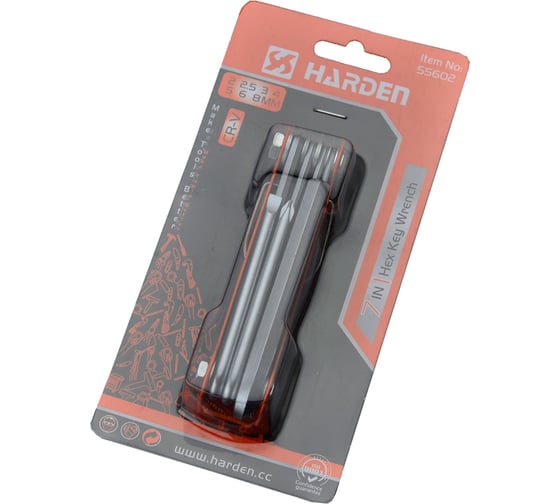 Набор имбусовых ключей HARDEN HEX, 1.5-8 мм, CRV, складные, сатин, 7 шт. 540610