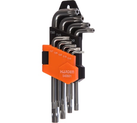 Набор имбусовых ключей HARDEN TORX, CRV, 9шт: T10,T15,T20,T25,T27,T30,T40,T45,T50 540601