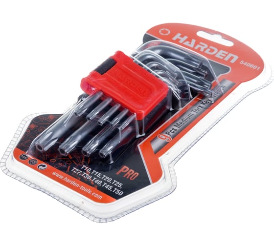 Набор имбусовых ключей HARDEN TORX, CRV, 9шт: T10,T15,T20,T25,T27,T30,T40,T45,T50 540601