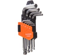 Набор имбусовых ключей HARDEN HEX, 1.5–10 мм, CRV, 9 шт, c шаром 540603