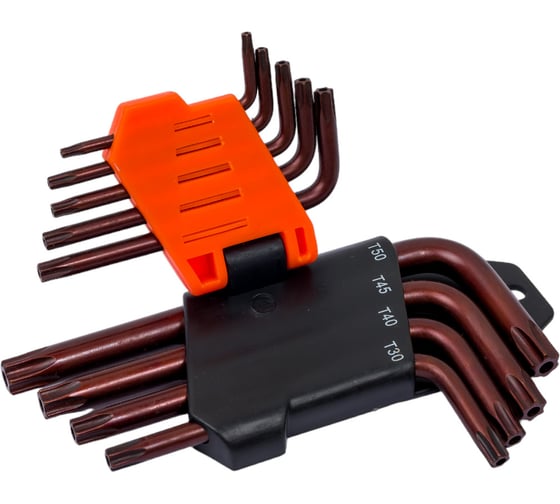 Набор Г-образных ключей AV Steel TORX с отверстием, TH10-TH50 S2, 9 шт AV-367359