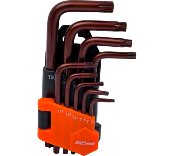 Набор Г-образных ключей AV Steel TORX с отверстием, TH10-TH50 S2, 9 шт AV-367359